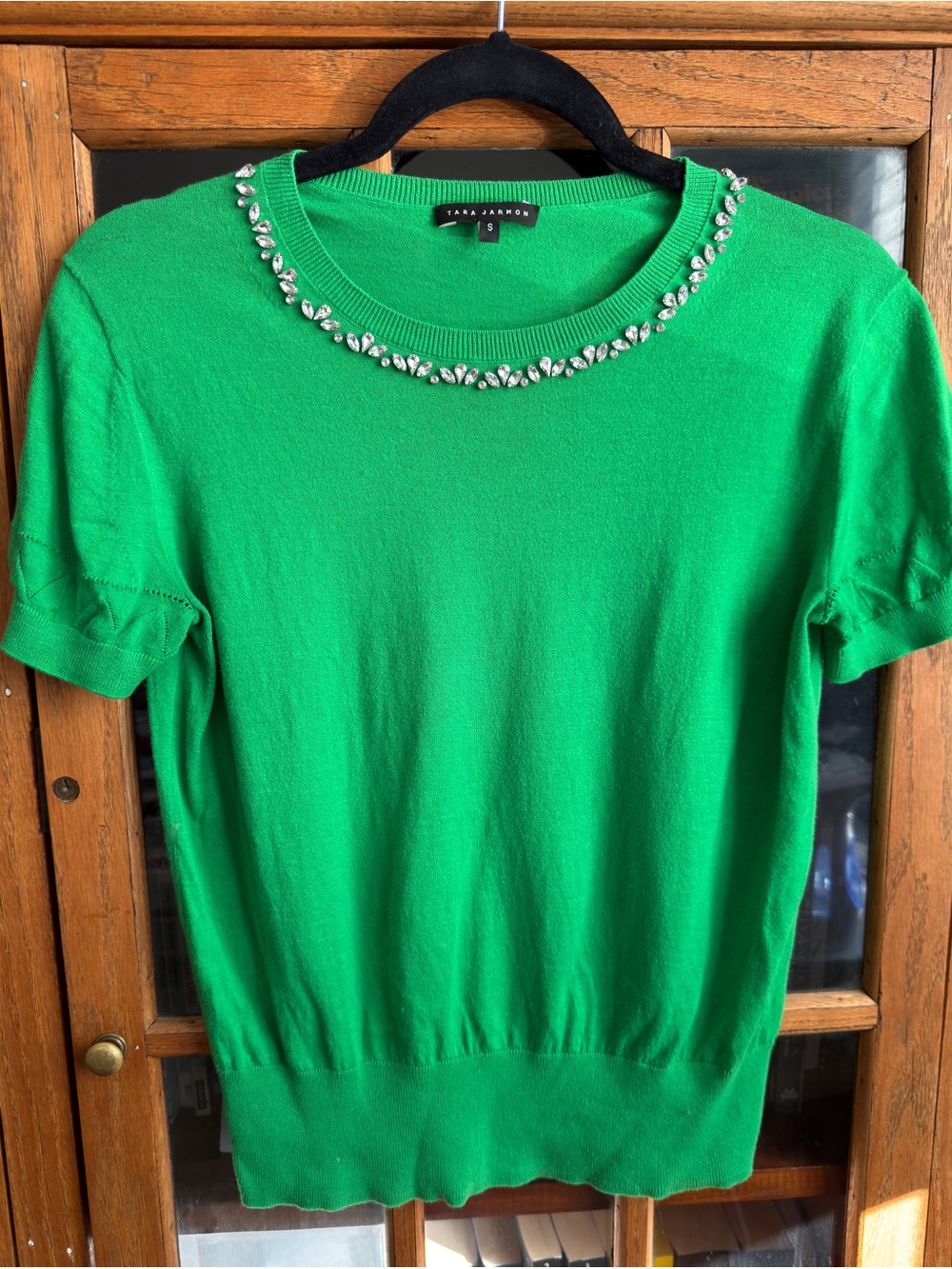 Tara Jarmon Paris Emerald Green Crystal Embellished Sweater Top S